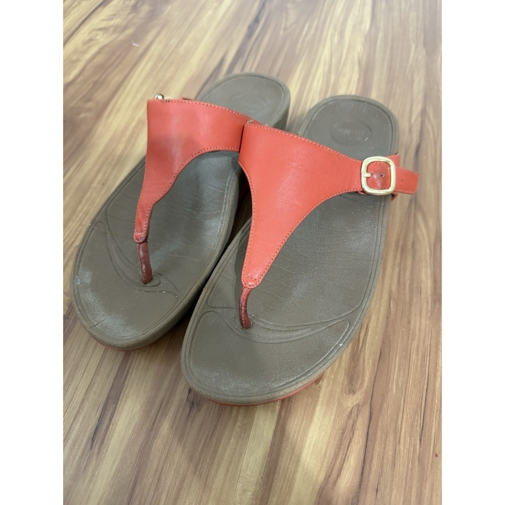 FitFlop Leather Adjustable Buckle Thong Sandals Orange US 9‎ Comfort Shoes
